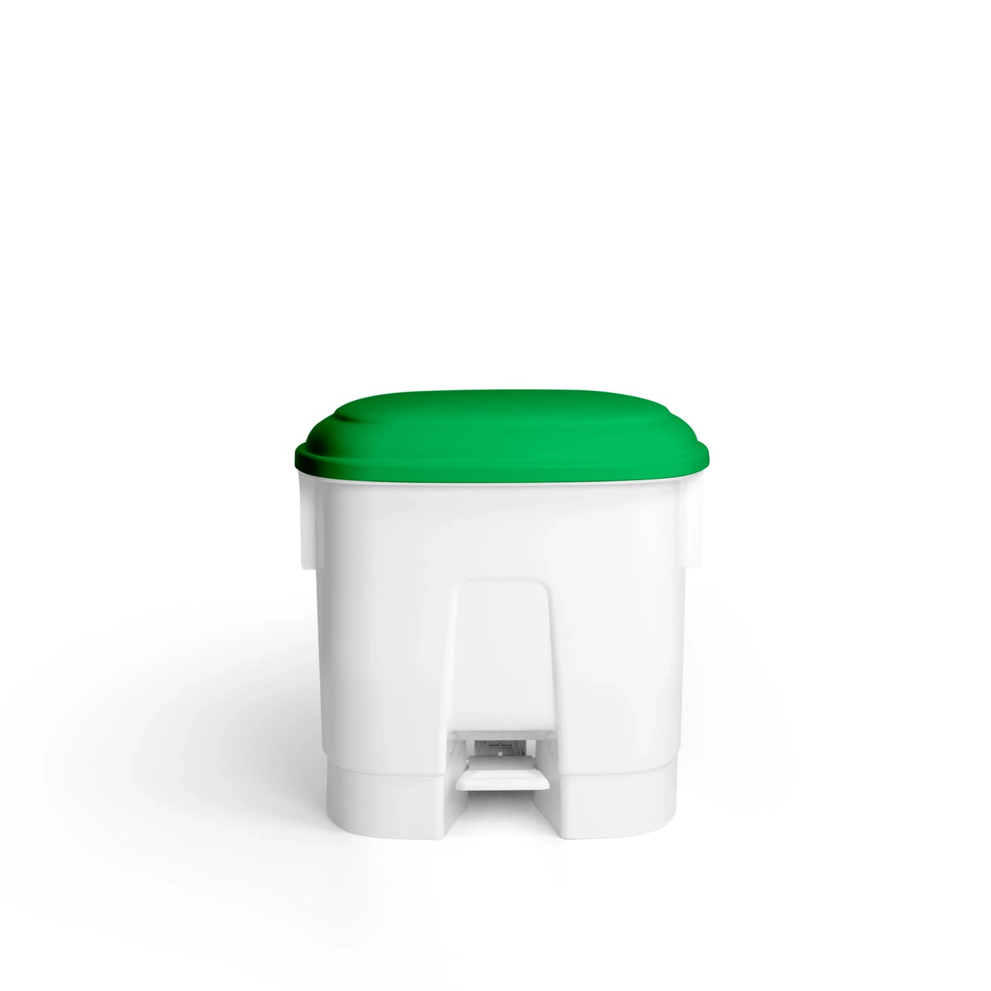 Balde do Lixo Profissional com Pedal 30L em branco e tampa verde, ideal para uso em ambientes profissionais.