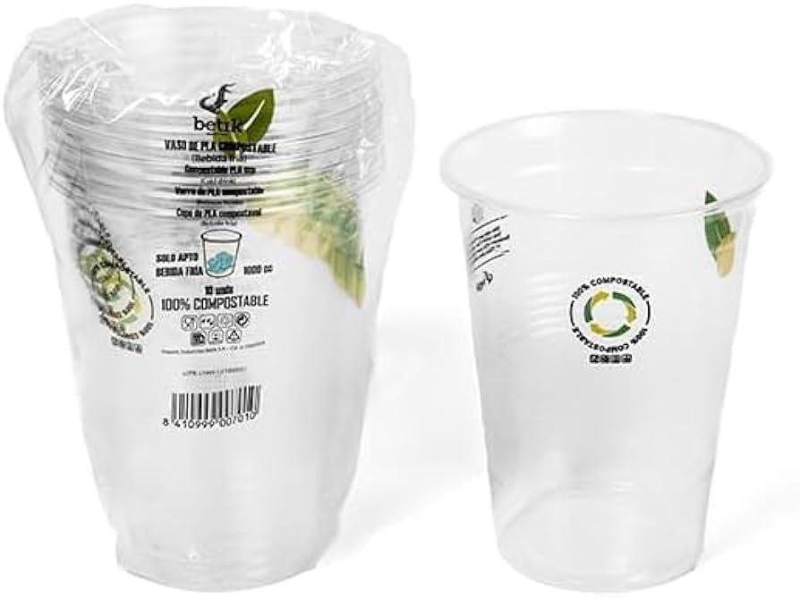 Copo de PLA Compostável Transparente 350ml, pack de 50 unidades, adequado para bebidas frias e mornas.