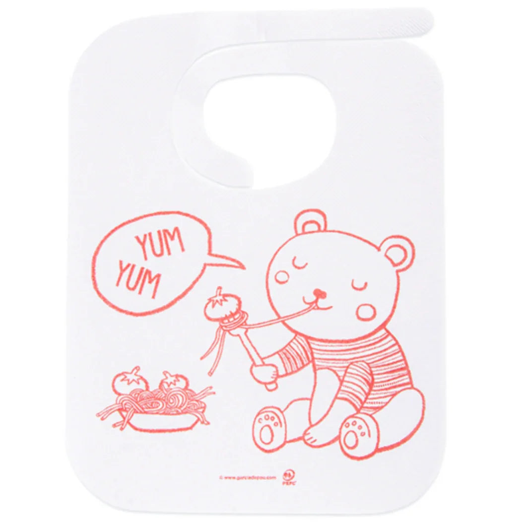 Babete de Criança Airlaid Descartável com desenho de ursinho e frase 'YUM YUM' para alimentação infantil.
