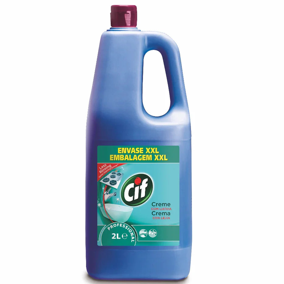 Garrafa de 2 Litros de Creme de Limpeza Multiusos com Lixívia CIF Profissional com microcristais