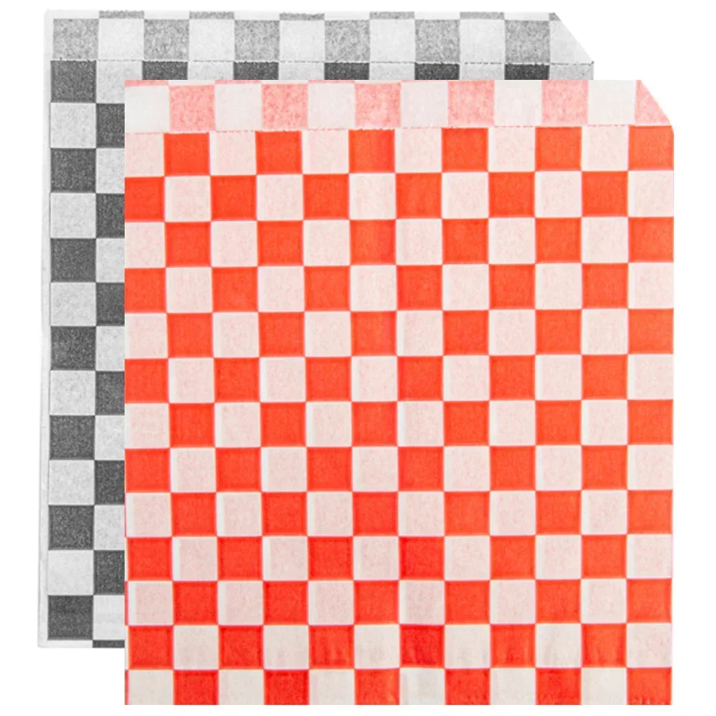 Papel Bolsa Anti-Gordura Abertura 2 Lados Fitipaldi 16x16 Xadrez Restaurante Fast Food Hamburger