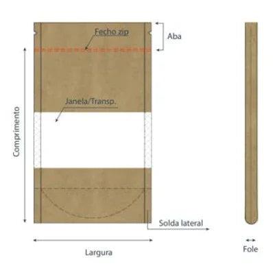 Saqueta Papel Doypack Janela 1000ml 18x26cm