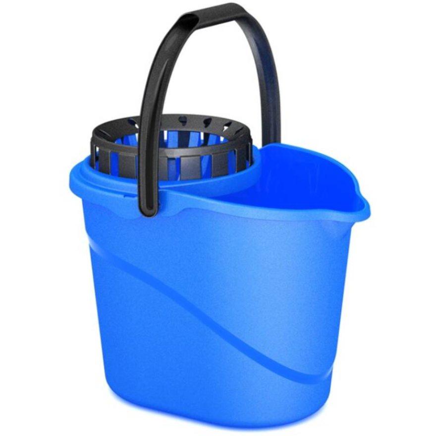 Balde Oval com Espremedor Ergo Azul, ideal para lavagem em ambientes profissionais, robusto e ergonómico.