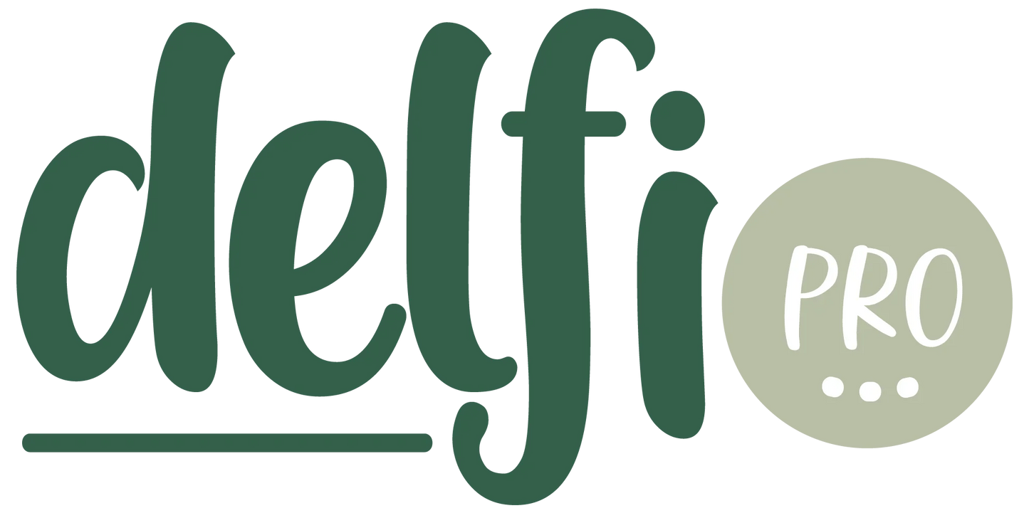 Logo da marca Delfi Pro, representando produtos de higiene e qualidade.
