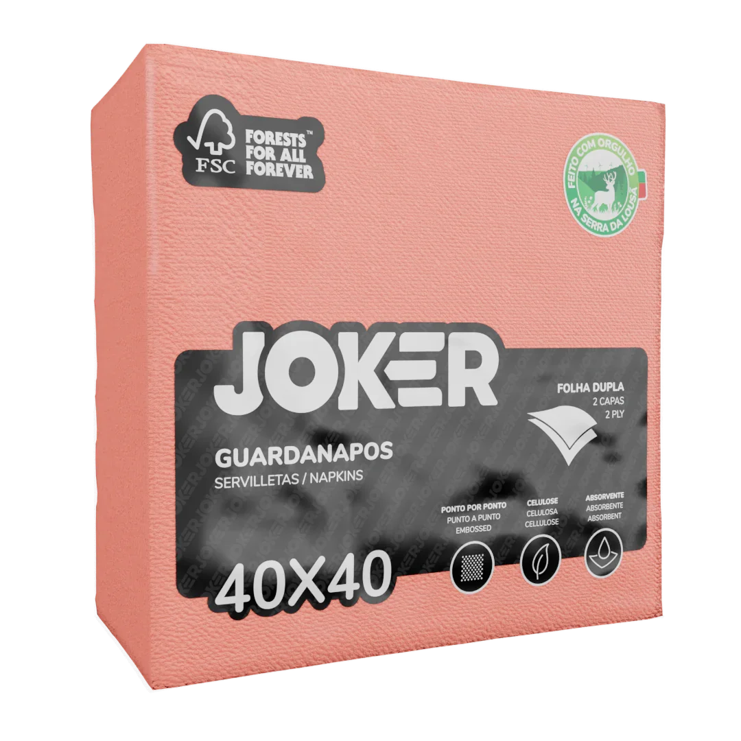 Guardanapos de Mesa Cores Folha Dupla PPP 40x40cm Joker na caixa, opções em algodão absorvente de alta qualidade.