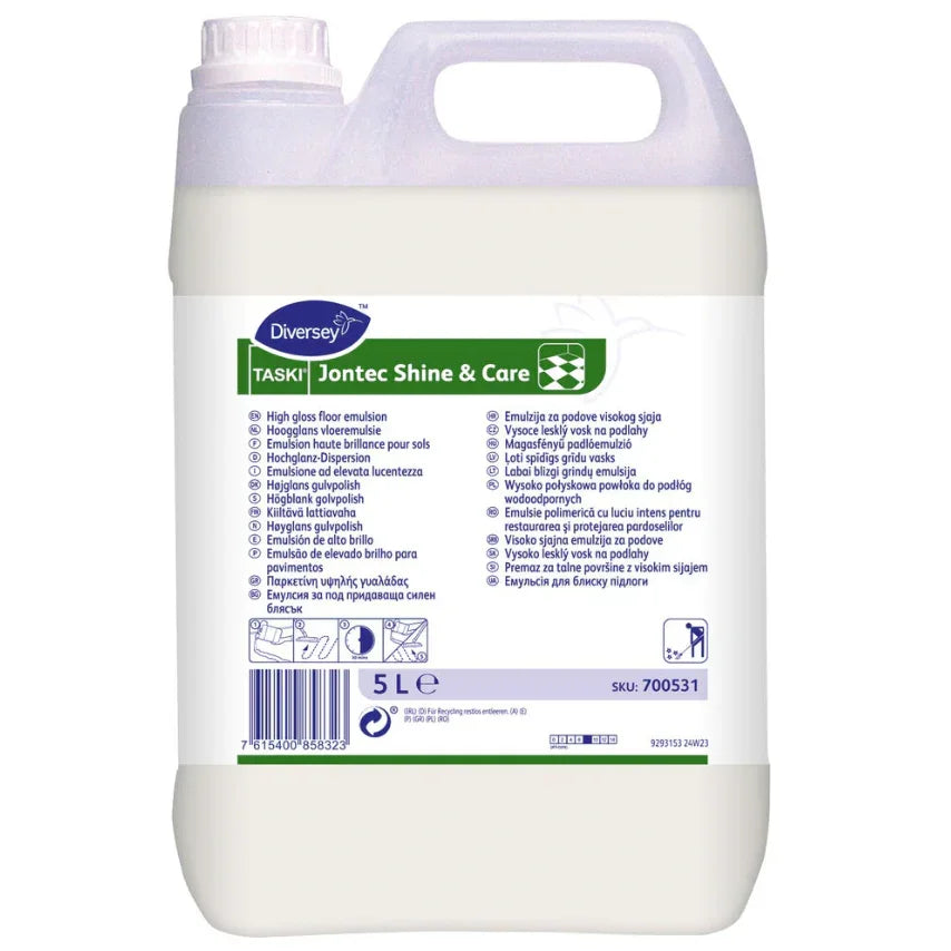 Garrafão de 5 Litros da Cera Autobrihante Pavimentos de Alto Brilho Jontec Shine & Care da DIVERSEY