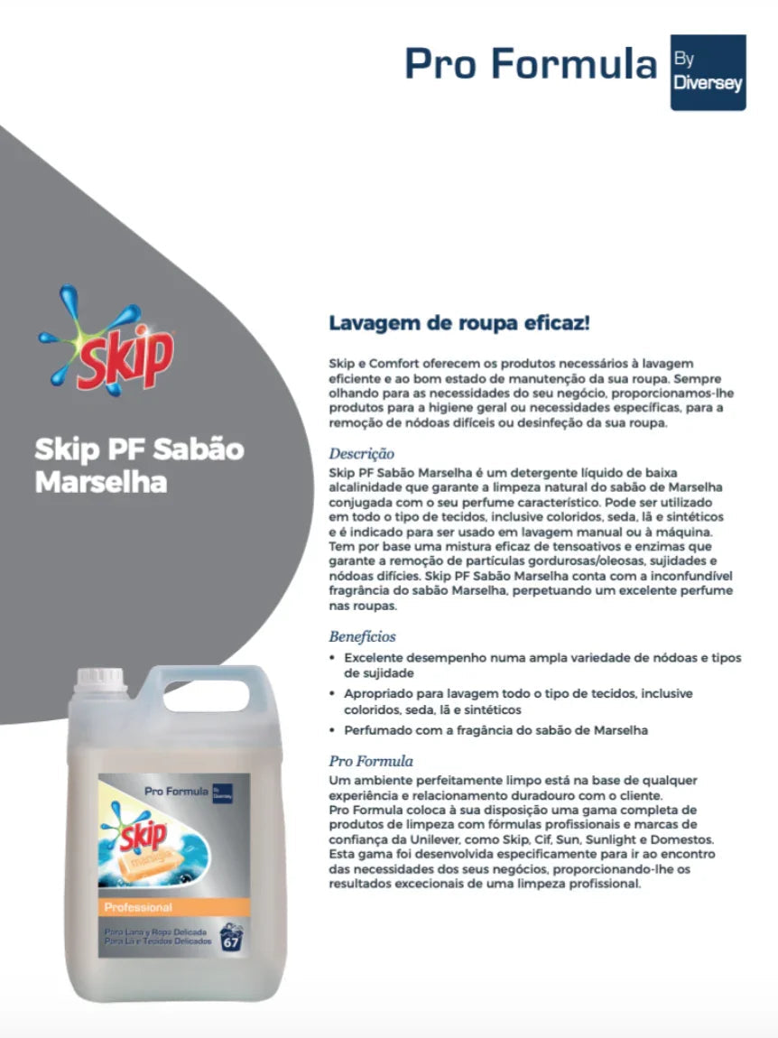 ficha técnica do Detergente Líquido Máquina da Roupa Skip Profissional 5L