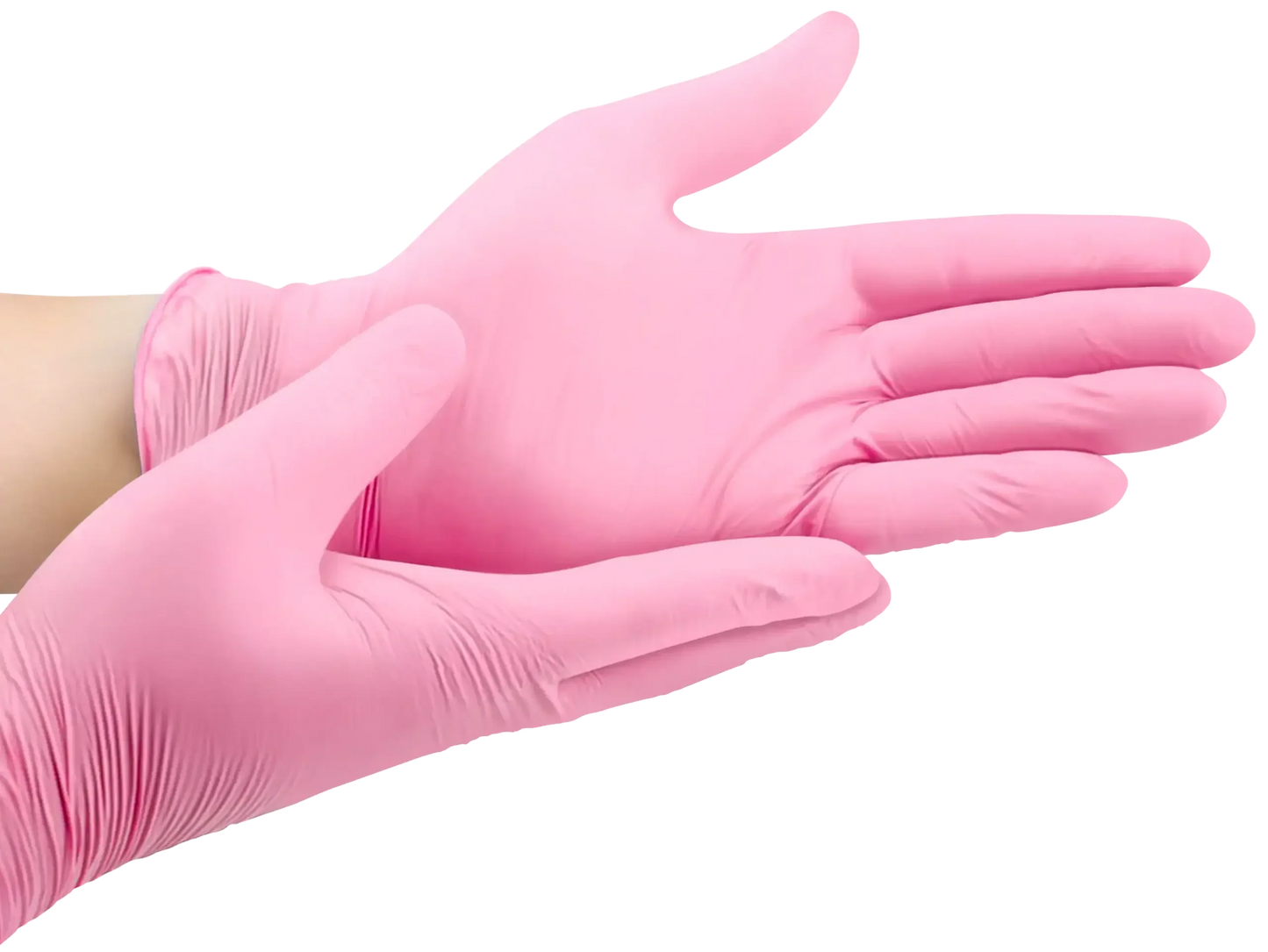 Luvas de Nitrilo Descartáveis Rosa 3.5g, sem pó, flexíveis e resistentes, ideais para estética. Conjunto de 100 unidades.