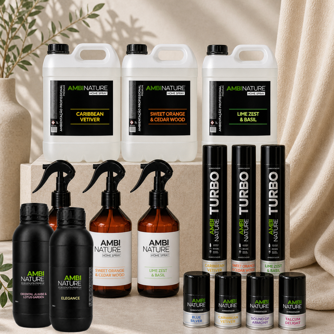 Gama de Ambientadores Profissionais Premium, em diferentes formatos. Perfeitos para uso em hotelaria, escritórios, lojas e empresas