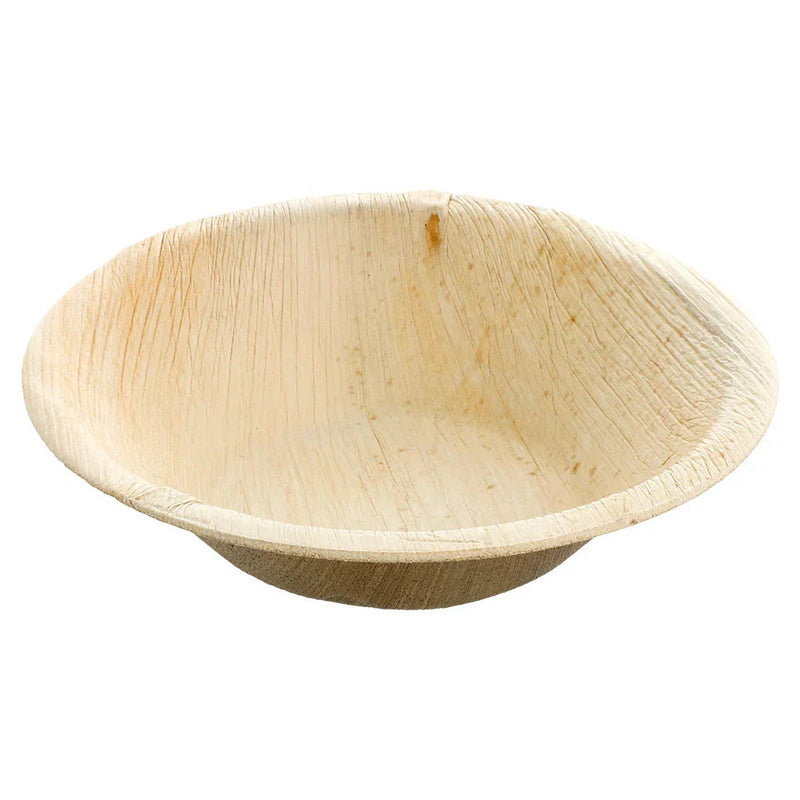 Bowl Redondo Pequeno de Folha de Palmeira, 13x3cm, ideal para servir aperitivos e tapas, pack com 25 unidades.