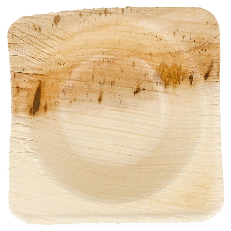 Mini Tijela de Folha de Palmeira em formato 5x5cm, feita de folha de palmeira Areca, embaladas 25 unidades.