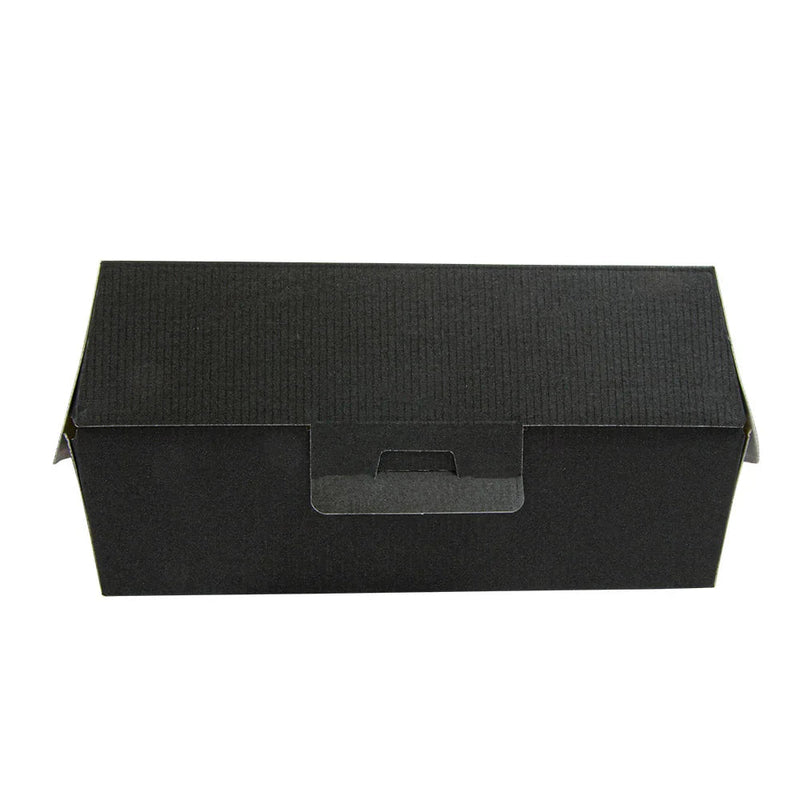 Caixa de Cartão Multiusos Lunch Box L Take Away Preta com tampa, ideal para servir refeições, embalagem descartável.