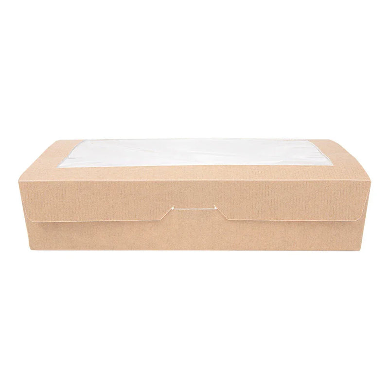 Caixa de Cartão Take Away Kraft com Janela 1470ml em material kraft, pack com 25 unidades.