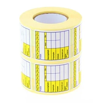 Etiquetas para Congelação em Rolo, 1000un, com espaços para informações em fundo amarelo.