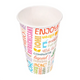 Copo de Cartão Impresso 360ml com design colorido e frases divertidas, pack de 100 unidades.