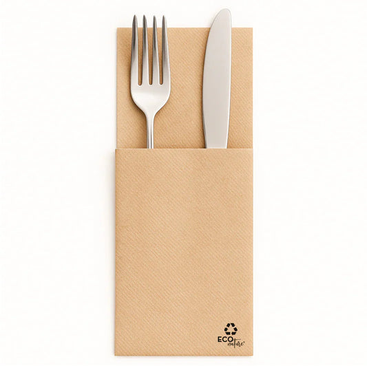 Guardanapos de Mesa Dobrados com Bolsa Kanguru Eco Nature | Talheres dentro da bolsa kanguru