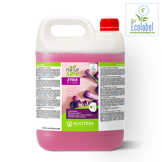 Detergente Limpador WC Cítrico Ecológico em embalagem de 5L da Natursafe Xtra Shine com rótulo e EU Ecolabel.
