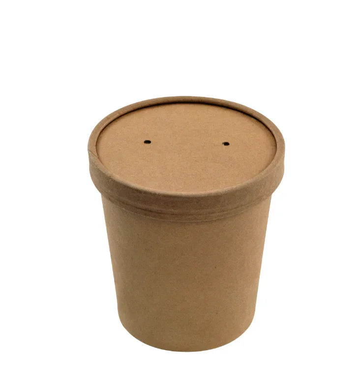 Embalagem Sopa 350ml Take Away com Tampa Kraft Embalagem Redonda Sopeira Molhos Molheira Restaurantes Churrasqueira