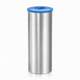 Ecoponto Inox Cilíndrico Individual com Tampa Azul para reciclagem de papel e cartão, design robusto e moderno.