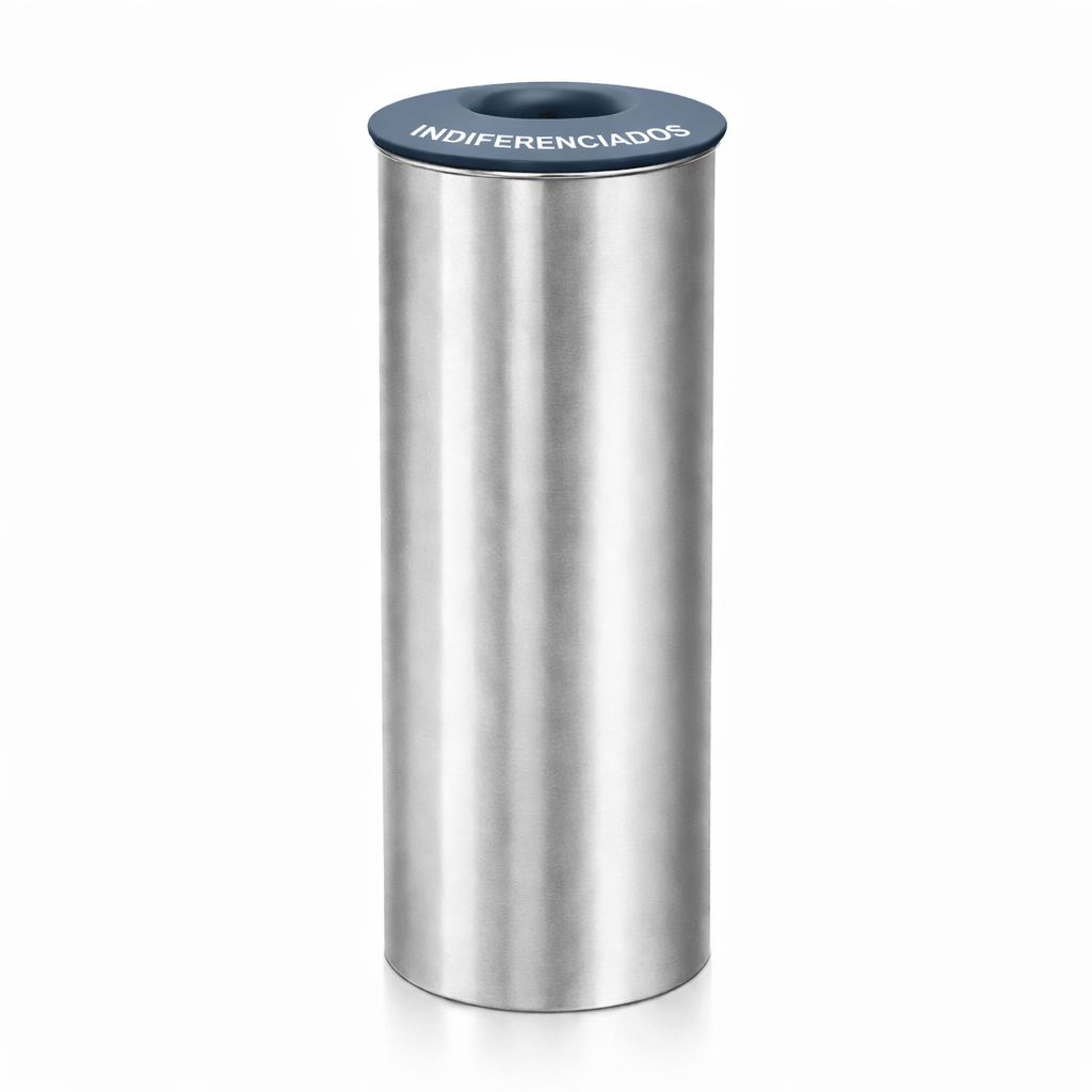 Ecoponto Inox Cilíndrico Individual com Tampa Cinzenta, ideal para gestão de resíduos indiferenciados. perfeito para empresas