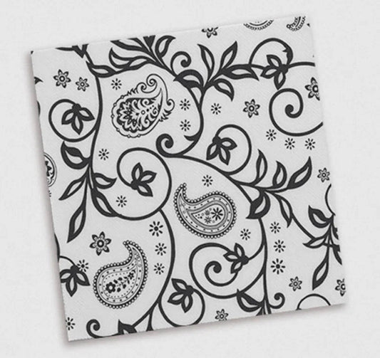 Guardanapos de Mesa Deco Cashmir Premium AIRSOFT 40x40cm com padrão floral em preto e branco.