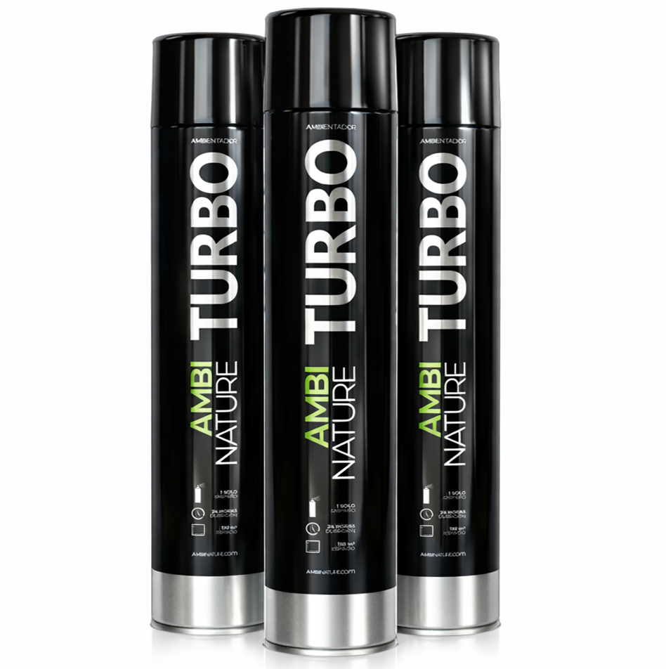 Ambientador Spray de Grande Descarga 750ml | AMBINATURE TURBO em frascos prontos para uso profissional.