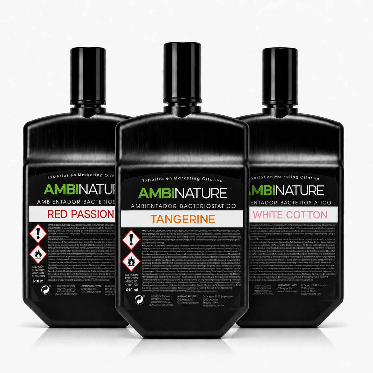 Doseador Ambientador Bacteriostático Urinol com recargas Red Passion, Tangerine e White Cotton da AMBINATURE