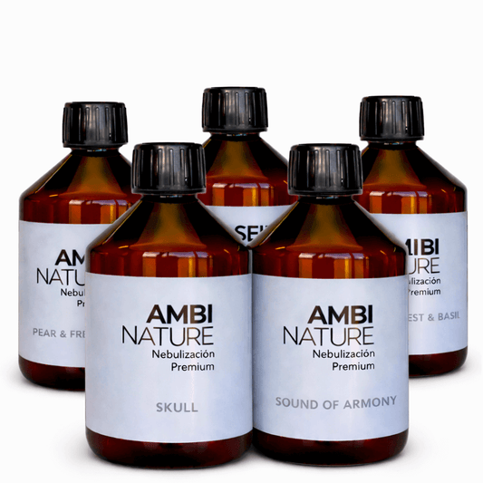 Essência Nebulizadora Ultra Concentrada em frascos, AMBINATURE com aromas variados, ideal para ambientação.