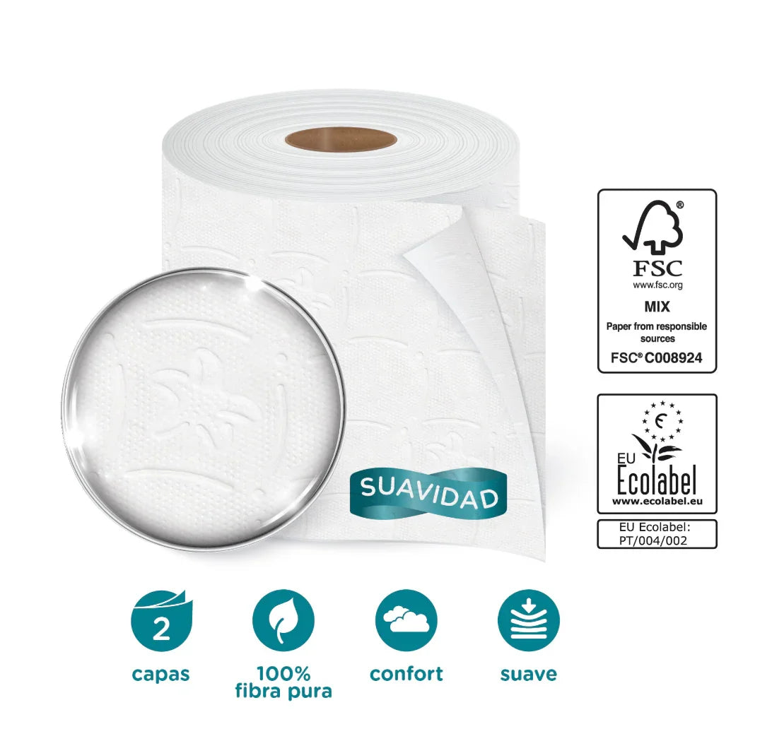 Papel Higiénico 2F Amoos Compact Plus 48 Metros com 2 capas de suavidade e conforto, embalagem sustentável.