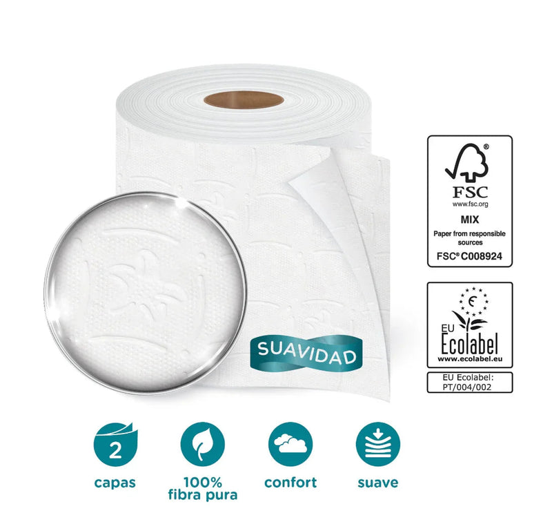 Papel Higiénico 2F Amoos Essential Compact 35 Metros com 2 capas, 100% fibra pura, conforto e suavidade.