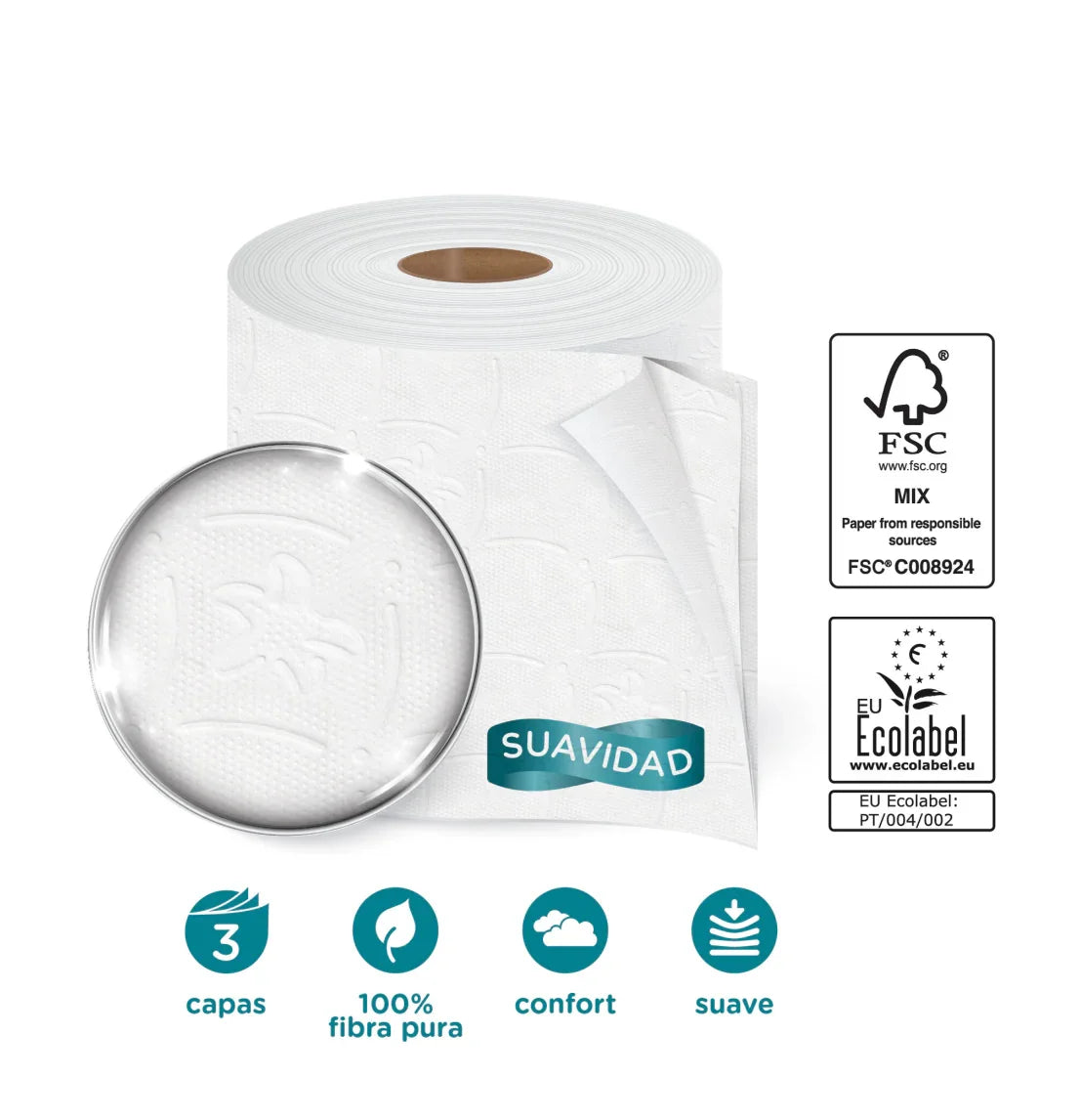 Papel Higiénico Folha Tripla Amoos Softness com 3 capas, 100% fibra pura, suave e confortável, embalagem de 18 rolos.