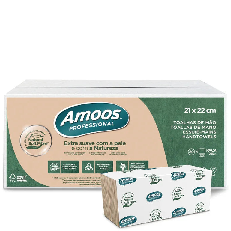 Papel Toalhas de Mãos Zig-Zag Ecológicas 2F Amoos | Caixa de 4000 Folhas | Extra suave e natural, perfeitas para uso profissional