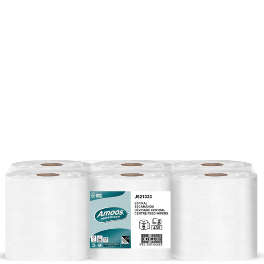 Papel Rolo Multiusos Espiral Amoos 125M - Pack com 6 rolos de papel, 430 serviços, ideal para uso em cozinhas profissionais