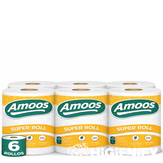 Papel Rolo Multiusos Amoos Super Roll 70M | Pack de 6 Rolos | Ideal para limpeza e absorção de liquidos 