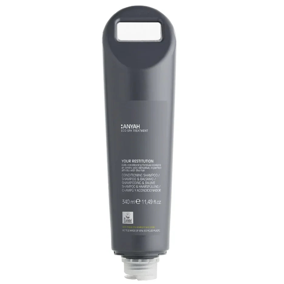 Champô e Condicionador Ecológico 2em1 ANYAH 340ml em embalagem prática e ecológica, formato Swing Me, formato amenities, perfeito para hotéis e alojamentos locais