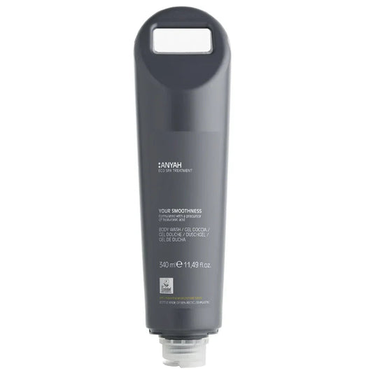 Gel de Banho Ecológico ANYAH Swing-Me 340ml com a inscrição 'Your Smoothness", formato amenities, perfeito para hotéis e alojamentos locais