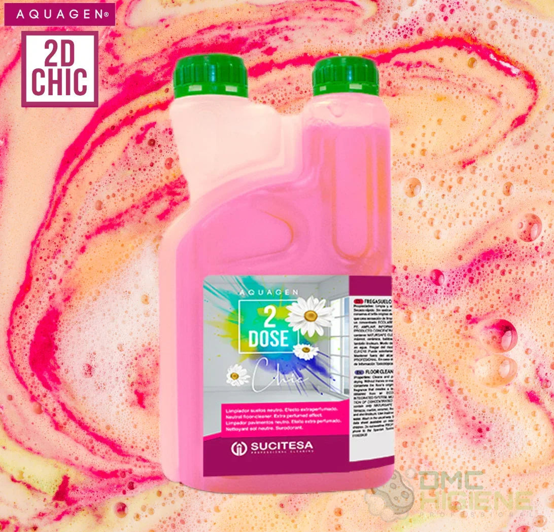 garrafa de Detergente Pavimentos Neutro Extra Perfumado Concentrado 1L AQUAGEN 2D DOSE em aroma CHIC Floral