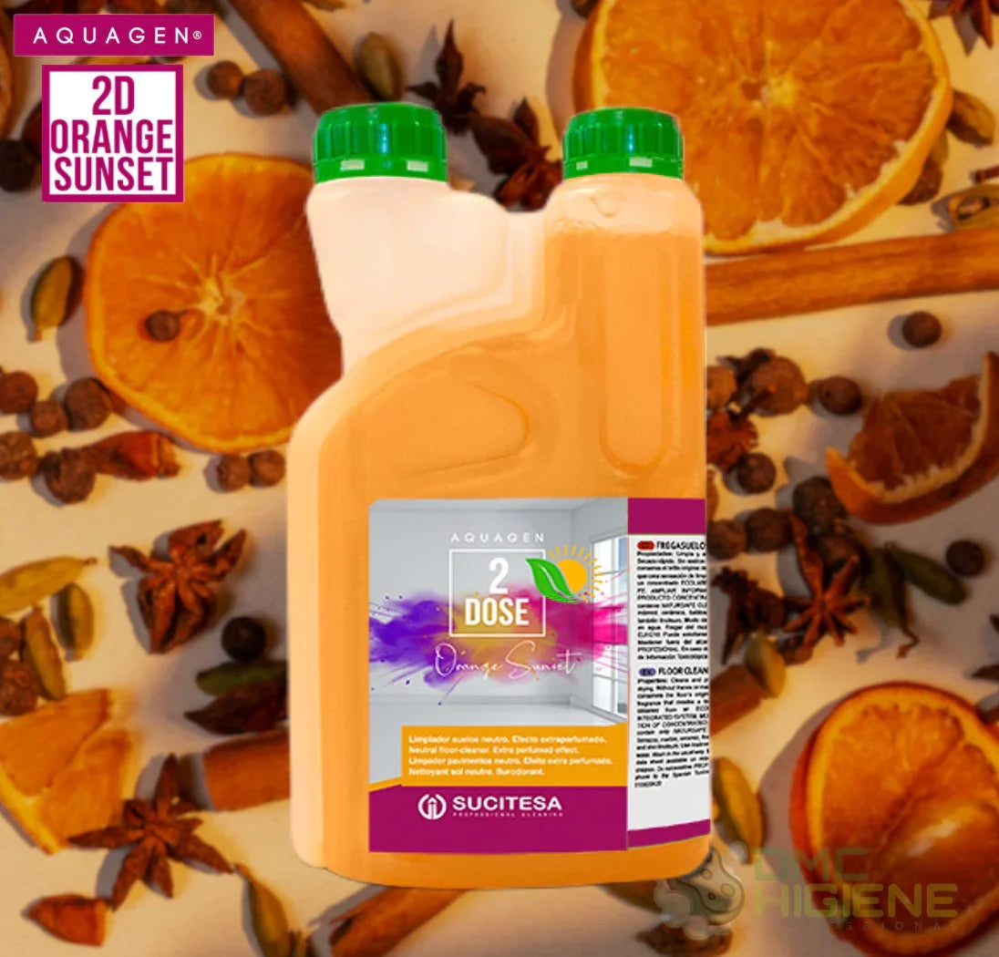 garrafa de Detergente Pavimentos Neutro Extra Perfumado Concentrado 1L AQUAGEN 2D DOSE em aroma ORANGE SUNSET