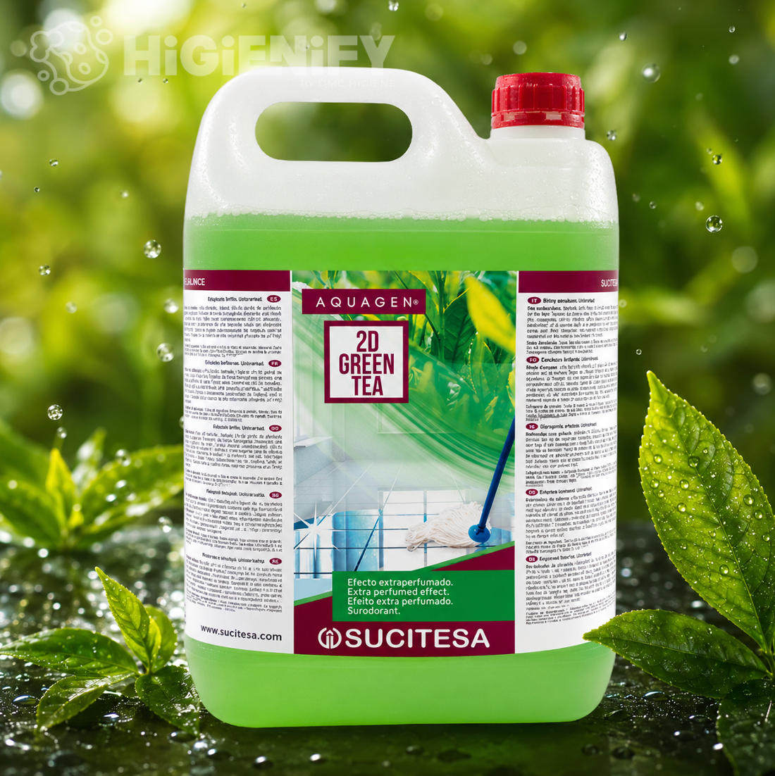 Detergente Pavimentos Neutro Extra Perfumado 5 Litros da AQUAGEN 2D GREEN TEA de efeito extra perfumado e de qualidade profissional premium