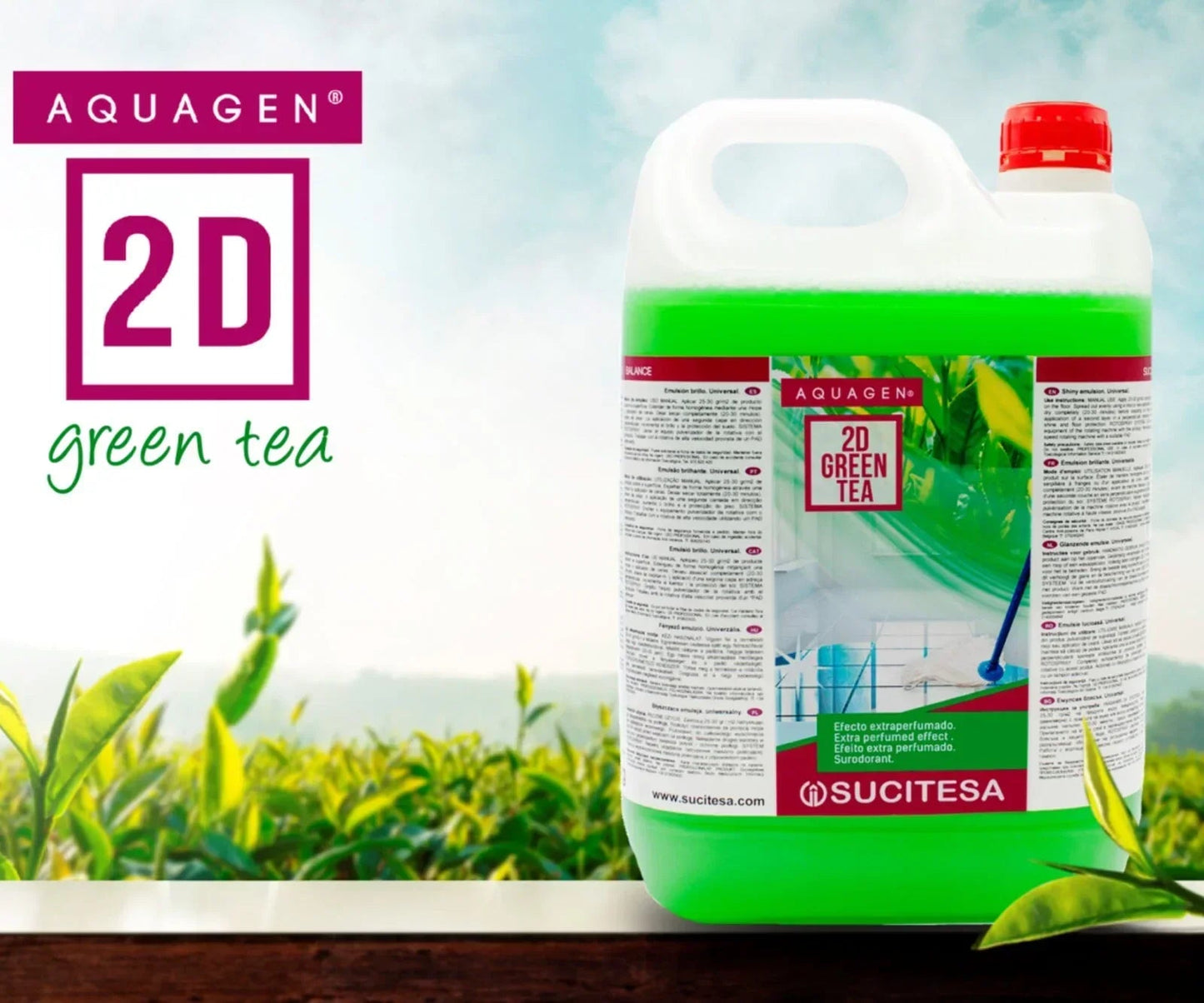 Detergente Pavimentos Neutro Extra Perfumado 5 Litros AQUAGEN 2D de aroma GREEN TEA