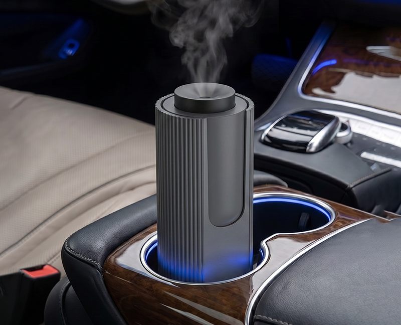 Difusor Nebulizador de Óleos Essenciais Portátil em automóvel, efeito de vapor aromático.