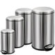 Balde Lixo Inox com Pedal em diferentes tamanhos de 5, 12, 20 e 30L mostrando design moderno e funcional.