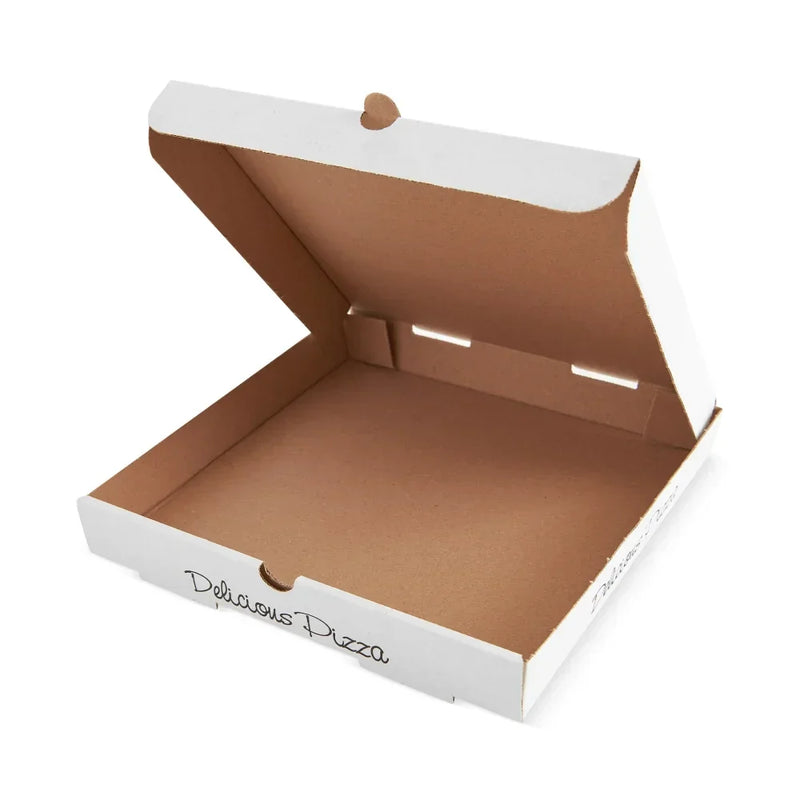 Caixa Pizza 33x33cm em cartão sólido, ideal para takeaway, pack com 100 unidades, resistente a gordura e humidade.