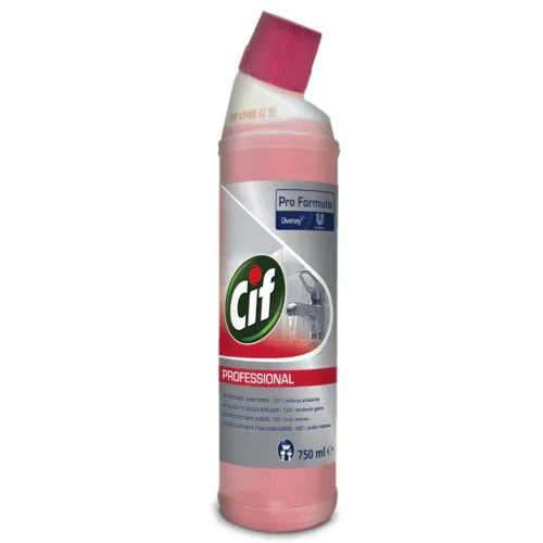 Detergente Gel Anti-Calcário CIF Profissional 750ml em embalagem de gel rosa para limpeza sanitária.