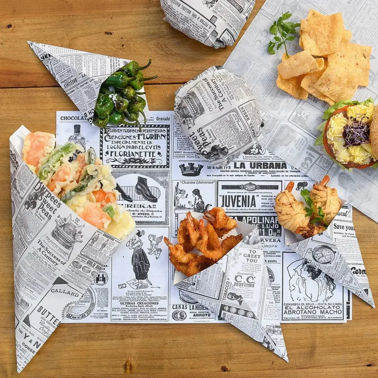 PAPEL CONE ANTI-GORDURA TIMES 400g 250g Batatas Fritas Fast Food Jornal Impresso Antigo Restaurante