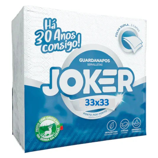 Guardanapos de Mesa Brancos Folha Dupla PPP 33x33cm | Caixa de guardanapos JOKER com 20 anos de tradição.