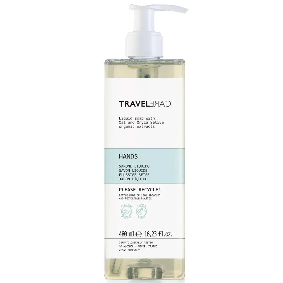 Sabonete Líquido das Mãos TRAVELCARE 480ml, sabonete suave com extratos orgânicos para cuidados das mãos, uso em hotéis e alojamentos locais