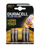 Pilhas Alcalinas AAA LR03 DURACELL em embalagem com 4 unidades, Duracell Plus Power, longa duração garantida.