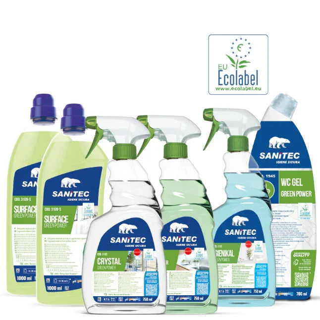Kit Detergentes Ecológicos Profissionais SANITEC GREEN POWER com 6 produtos em embalagem sustentável