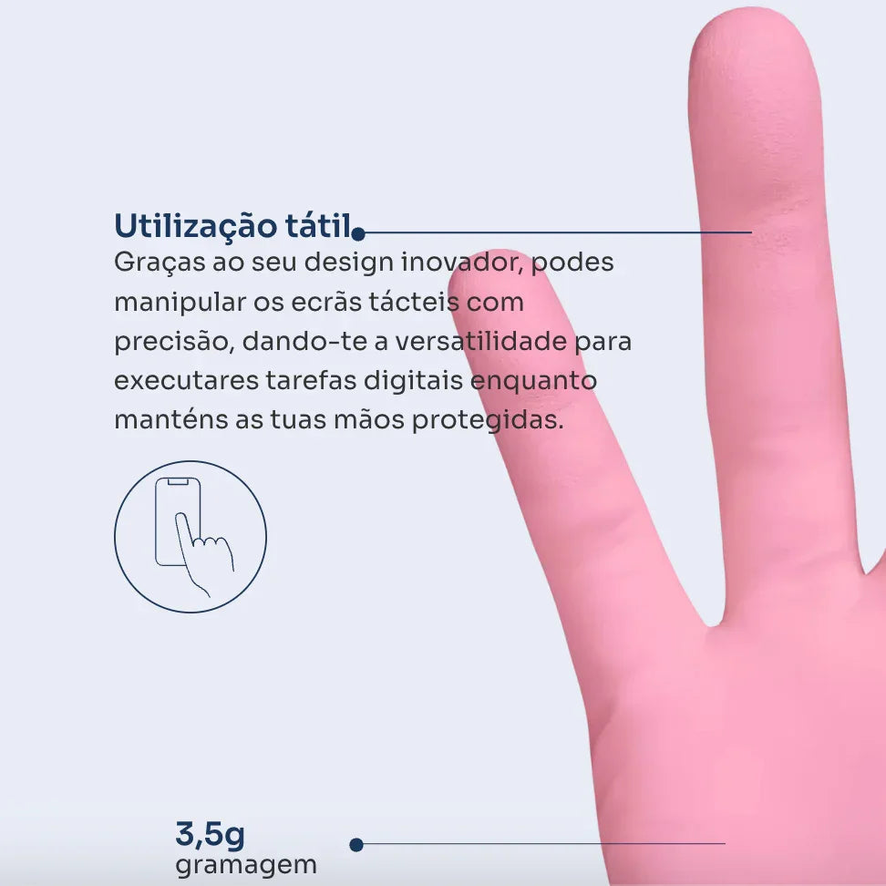 Luvas de Nitrilo Descartáveis Rosa, utilização tátil, design inovador, gramagem 3,5g, proteção para as mãos